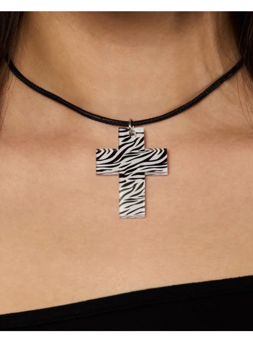Zebra Cross Pendant Necklace - Black and White